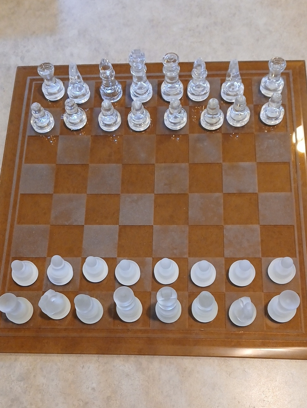 Glass Frosted and Clear Chess Checkers Backgammon Set